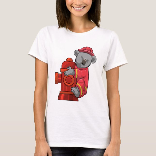 Camiseta Koala como Bombeiro com Hidrante de Fogo (Frente)