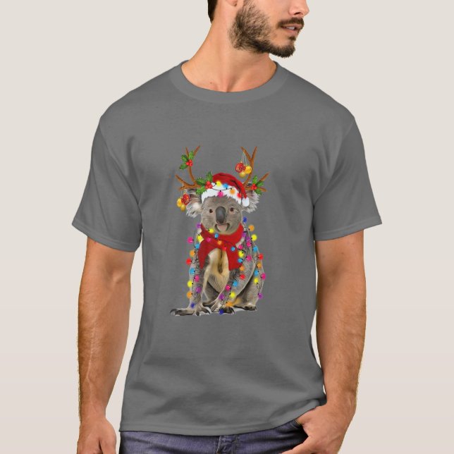 Camiseta Koala Dog Lingee Reindeer Árvore das Luzes de Nata (Frente)
