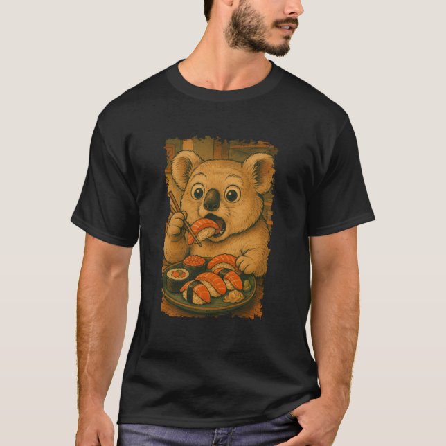 Camiseta Koala Eats Sushi Japanese Vintage (Frente)