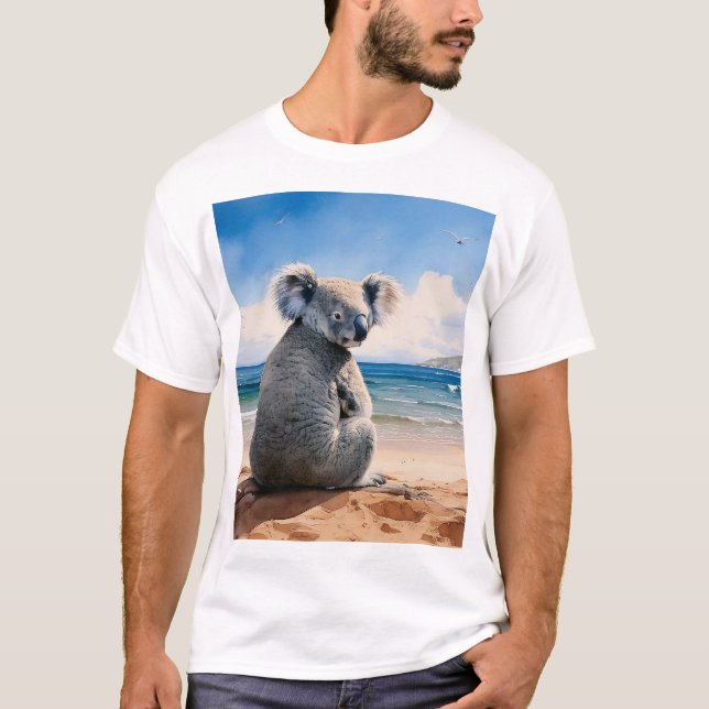 Camiseta Koala em uma praia arenosa (Frente)