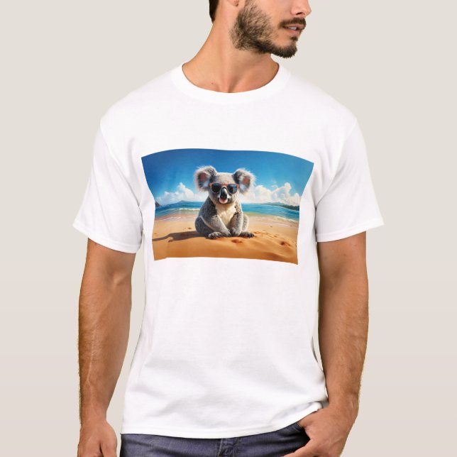 Camiseta Koala em uma praia arenosa (Frente)