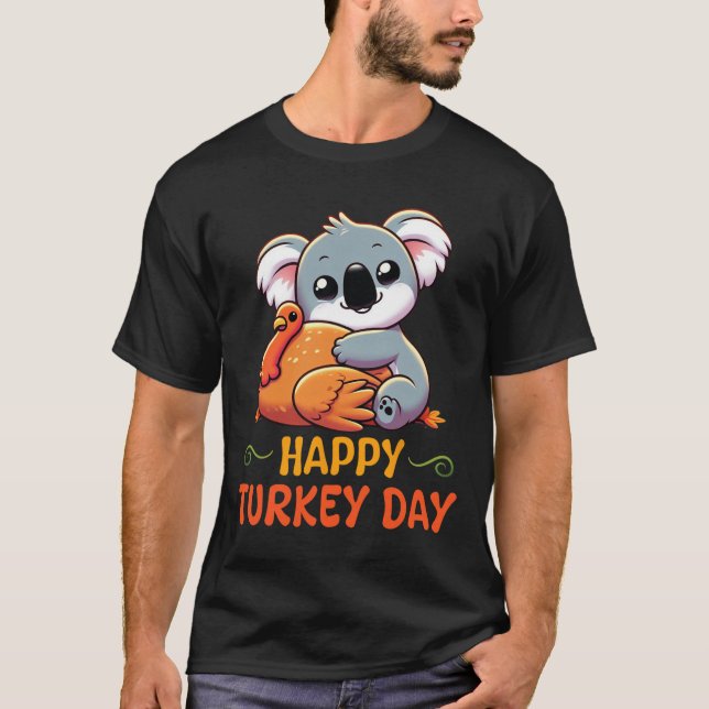 Camiseta Koala Hugging Turquia Feliz Dia de Ação de Graças  (Frente)