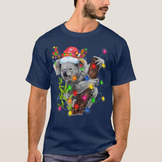Camiseta Koala Natal Luz Engraçado Feliz Santa Hat Chris