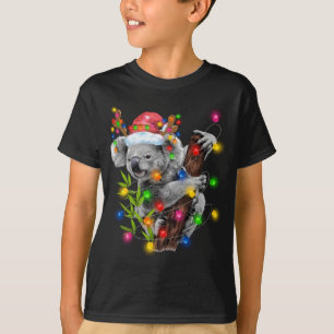 Camiseta Koala Natal Luz Engraçado Feliz Santa Hat Chris