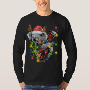 Camiseta Koala Natal Luz Engraçado Feliz Santa Hat Chris