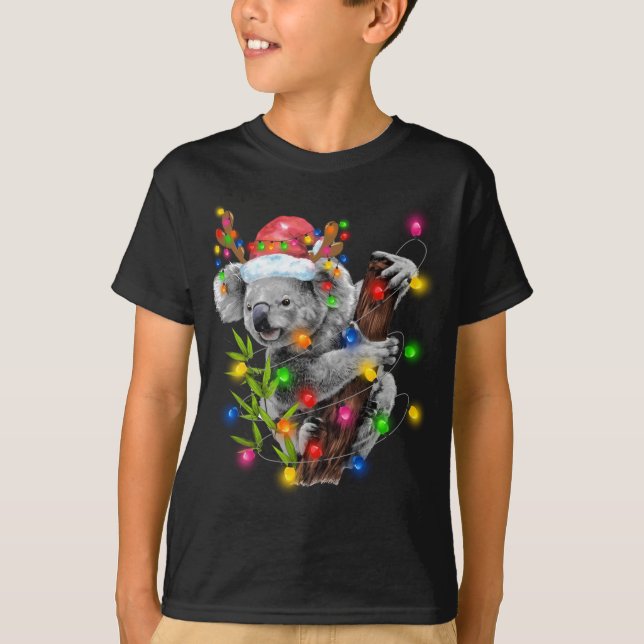 Camiseta Koala Natal Luz Engraçado Feliz Santa Hat Chris (Frente)