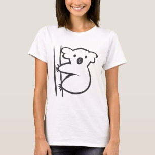 Camiseta Koala novo em uma árvore no esboço preto e branc