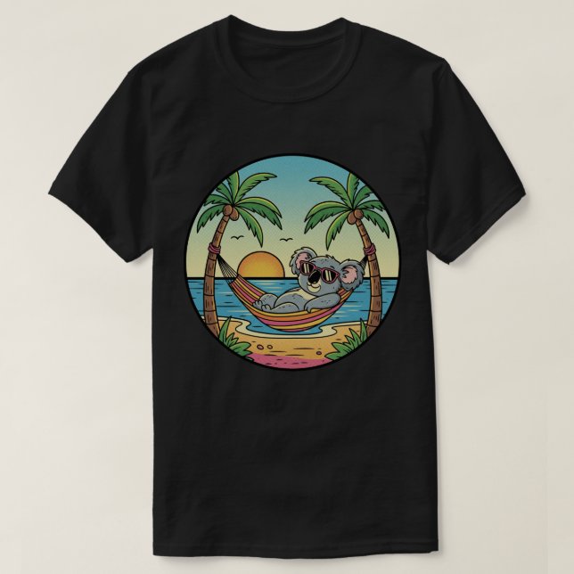 Camiseta Koala Relaxing on Beach Hammock - Vacinação tropic (Frente do Design)