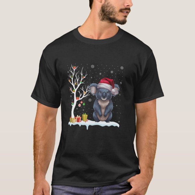 Camiseta Koala Santa Hesha Árvore Festiva Pajam de Natal Lu (Frente)