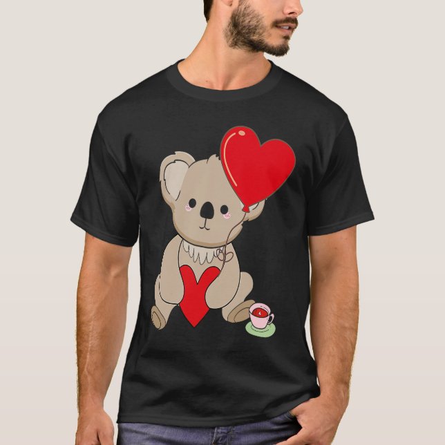 Camiseta Koala With Heart Balloon Valentines Day Love Boys (Frente)