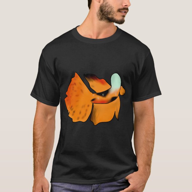 Camiseta Koi Betta com Acentos em Azul-Verde (Frente)