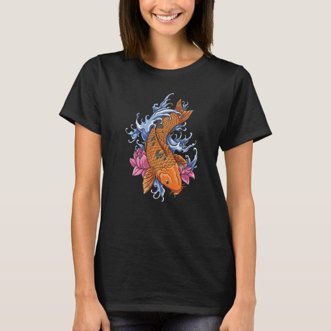 Camiseta Koi Carp Fish Graphic Koi Fish Flower (Frente)