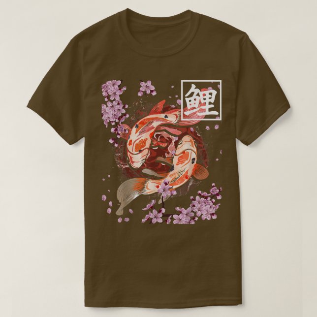 Camiseta Koi Carp Fish Japonês Sakura Chersom para K (Frente do Design)