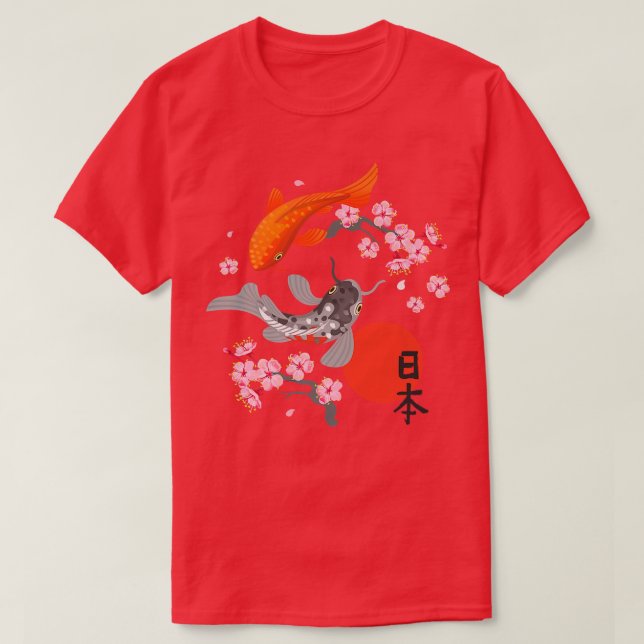 Camiseta Koi Carp Fish Nishikigoi Fish Sakura Cher (Frente do Design)