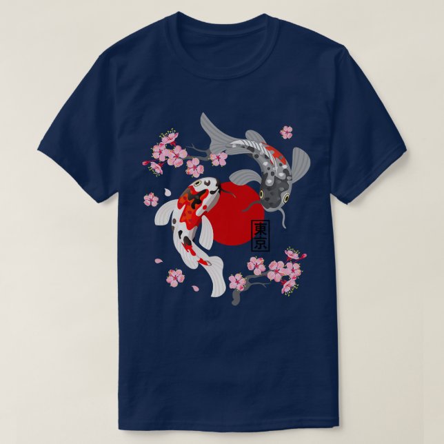 Camiseta Koi Carp Fish Sakura Nishikigoi Fish Cher (Frente do Design)