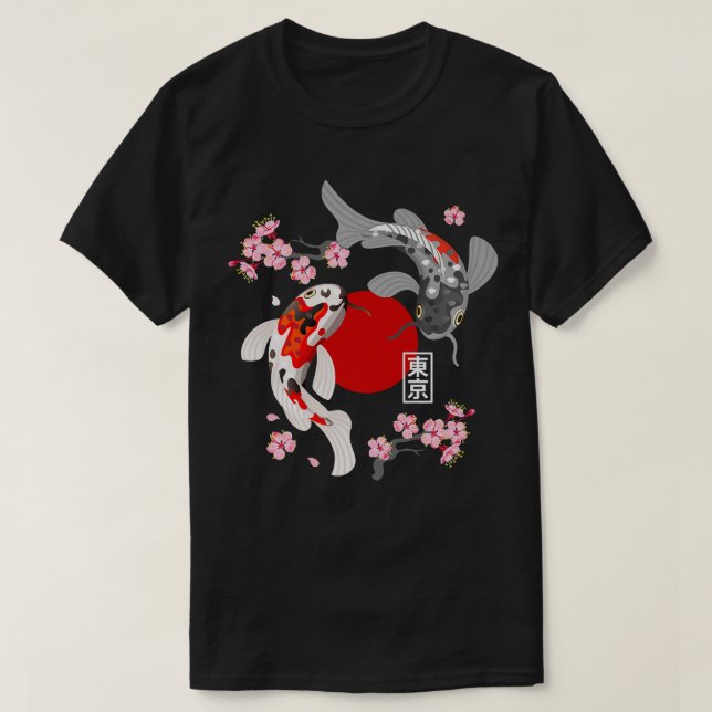 Camiseta Koi Carp Fish Sakura Nishikigoi Fish Cher (Frente do Design)