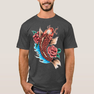 Camiseta Koi Carp Japonês Com Tatuagem De Flores