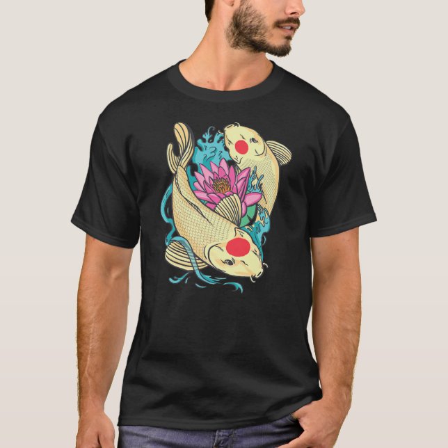 Camiseta Koi Carp Nishikigoi Fish Lotus Flower  (Frente)
