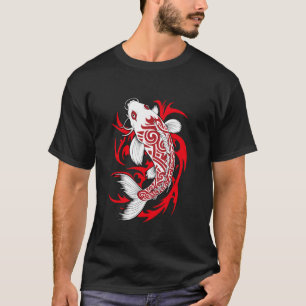 Camiseta Koi Carp Tribal Tattoo Art White Red Blac