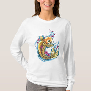 Camiseta Koi com Hoodie das flores de cerejeira
