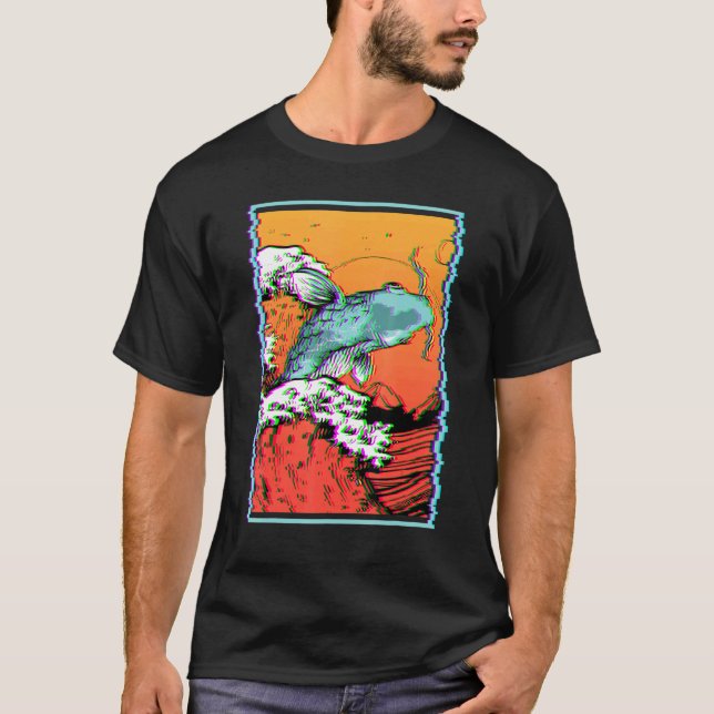 Camiseta Koi Fish Carp Pescar Excelente Japonês Onda De Kan (Frente)