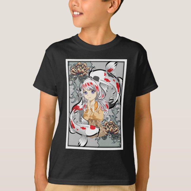 Camiseta Koi Fish Japonês Anime Estético Otaku Girl (Frente)