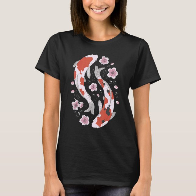 Camiseta Koi Fish Japonês Cherry Blossom Graphic (Frente)