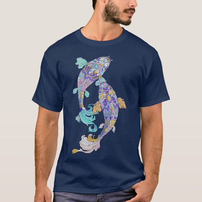 Camiseta Koi Fish Koi Lover Turquoise Pink (Frente)