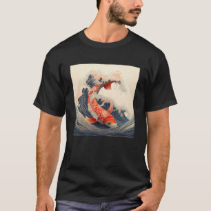 Camiseta Koi Fish nadando no estilo japonês onda de excelen