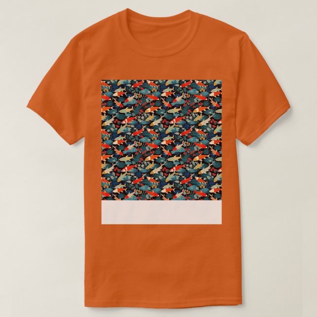 Camiseta Koi Fish Seamless Patterno Japonês p Chinês Asiáti (Frente do Design)