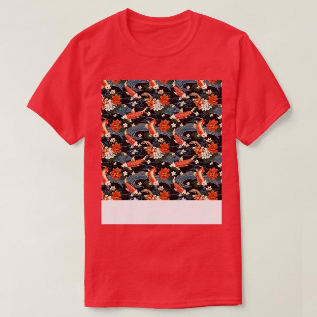 Camiseta Koi Fish Seamless Patterno Japonês p Chinês Asiáti (Frente do Design)