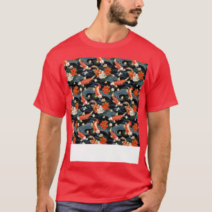 Camiseta Koi Fish Seamless Patterno Japonês p Chinês Asiáti
