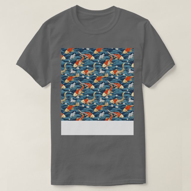 Camiseta Koi Fish Seamless Patterno Japonês p Chinês Asiáti (Frente do Design)