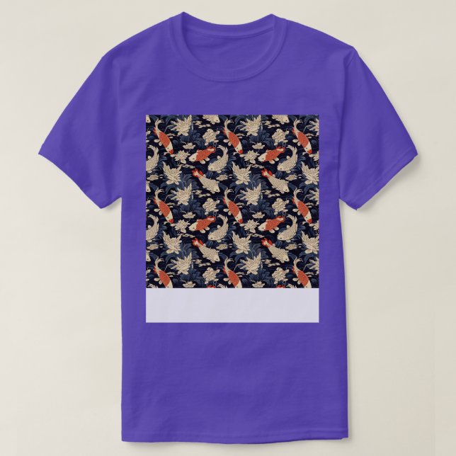 Camiseta Koi Fish Seamless Patterno Japonês p Chinês Asiáti (Frente do Design)