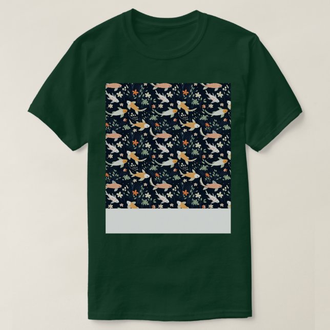 Camiseta Koi Fish Seamless Patterno Japonês p Chinês Asiáti (Frente do Design)