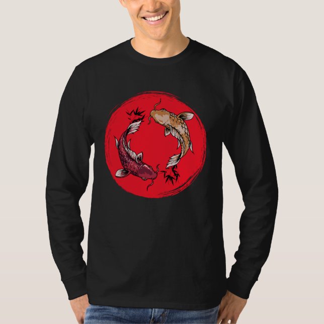 Camiseta koi fish ying yang with bamboo tees  Japanese Flag (Frente)