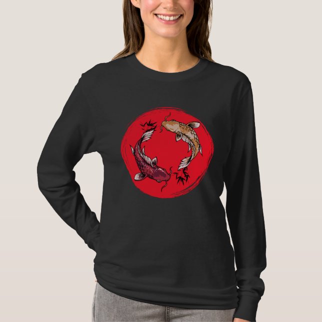 Camiseta koi fish ying yang with bamboo tees  Japanese Flag (Frente)