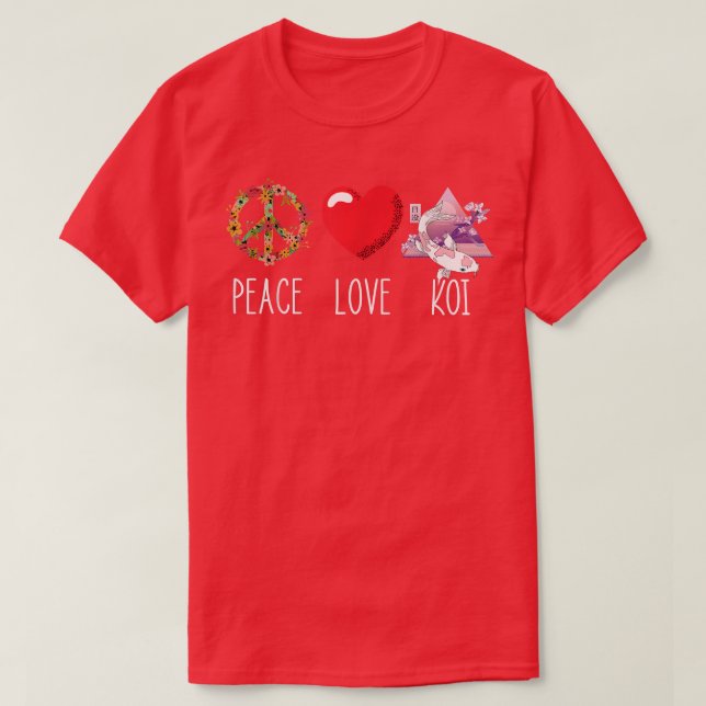Camiseta Koi Japonês Fish Heart Japonês Koi Carp Love Pea (Frente do Design)