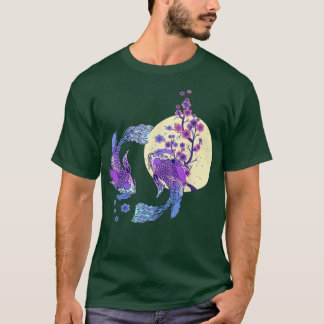 Camiseta Koi Japonês Koi Carp Full Moon Yin Yang Cherry Bl