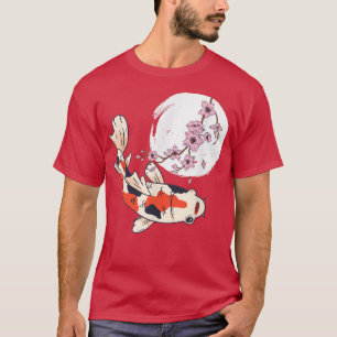 Camiseta Koi Nishikigoi Flower Moon Japonês Koi Carp Cherr