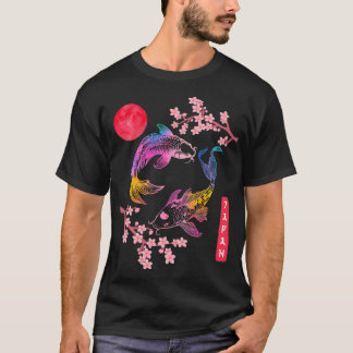 Camiseta Koi p Fish Sakura Red Rainbow Sun Japonês Cherry