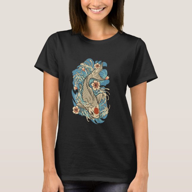 Camiseta Koi Pond Fish Trabalho de arte Japonês Nishikigoi  (Frente)