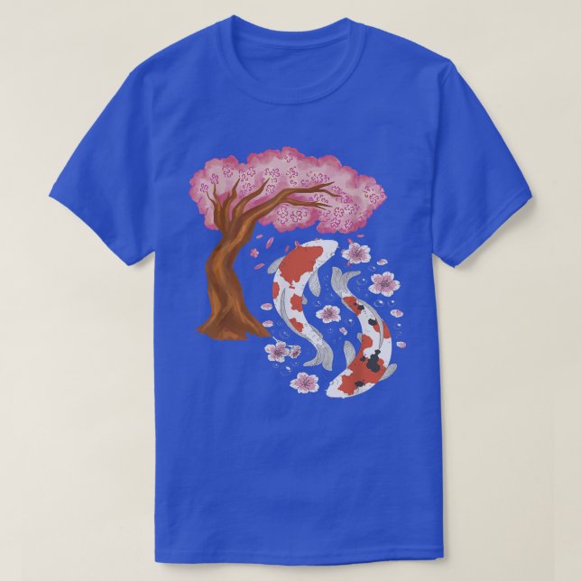 Camiseta Koi Sakura Árvore Japonês Koi Carp Cherry Blossom  (Frente do Design)