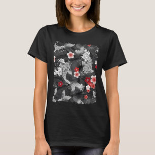 Camiseta Koi sakura flor em preto