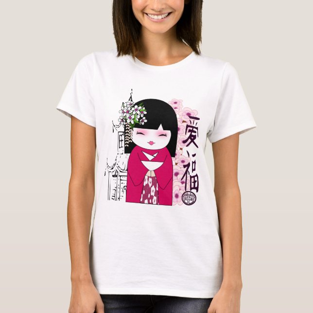 Camiseta Kokeshi, boneca japonesa, こけし (Frente)