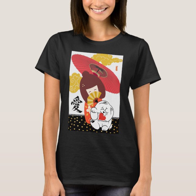 Camiseta KOKESHI LOVE  Chow dog furoshiki valentine (Frente)