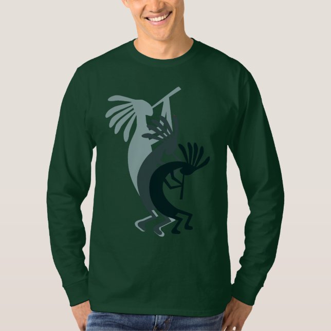Camiseta Kokopelli baixa musica verde LS Tshirt (Frente)