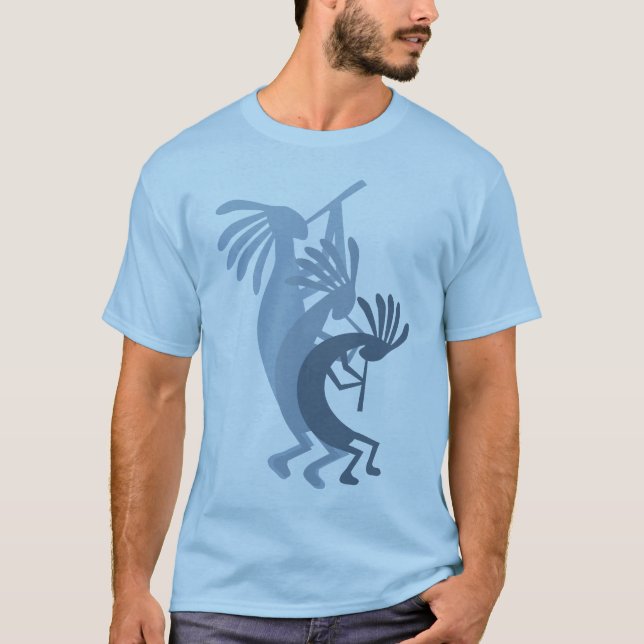 Camiseta Kokopelli Desce Musica Mens Blue Tshirt (Frente)