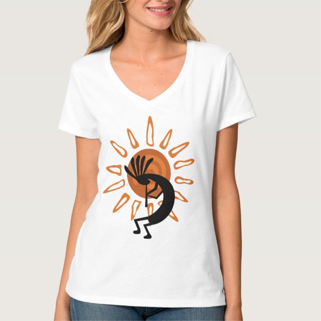 Camiseta Kokopelli Sun Ladies V-pescoço (Frente)