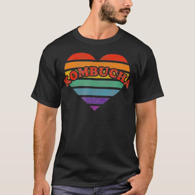 Camiseta Kombucha Retro Rainbow Heart 80s Whimsy LGBTQ (Frente)